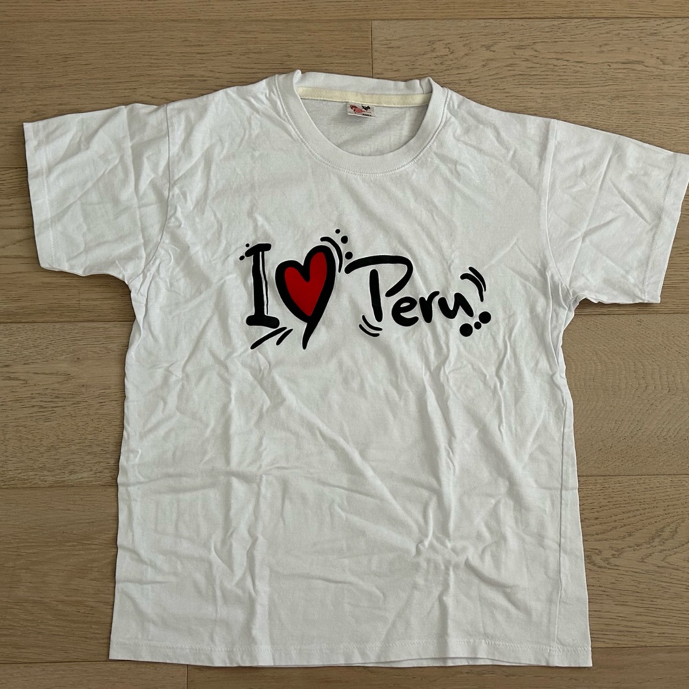 White Short Sleeve Tee with Red Heart Graphic